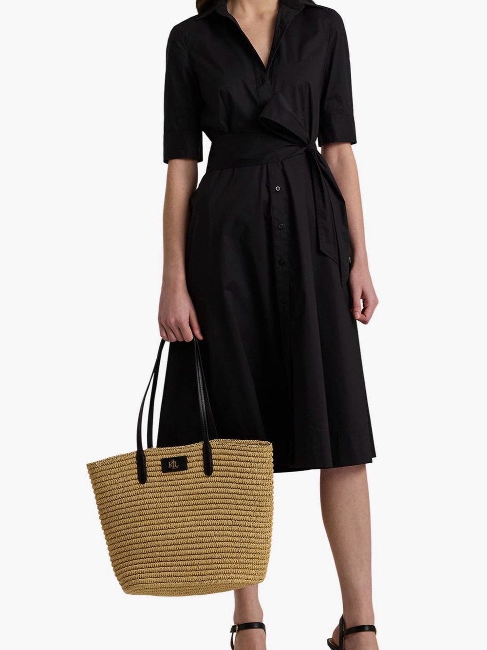Lauren Ralph Lauren Classic Black Shirt Dress with Waist Tie